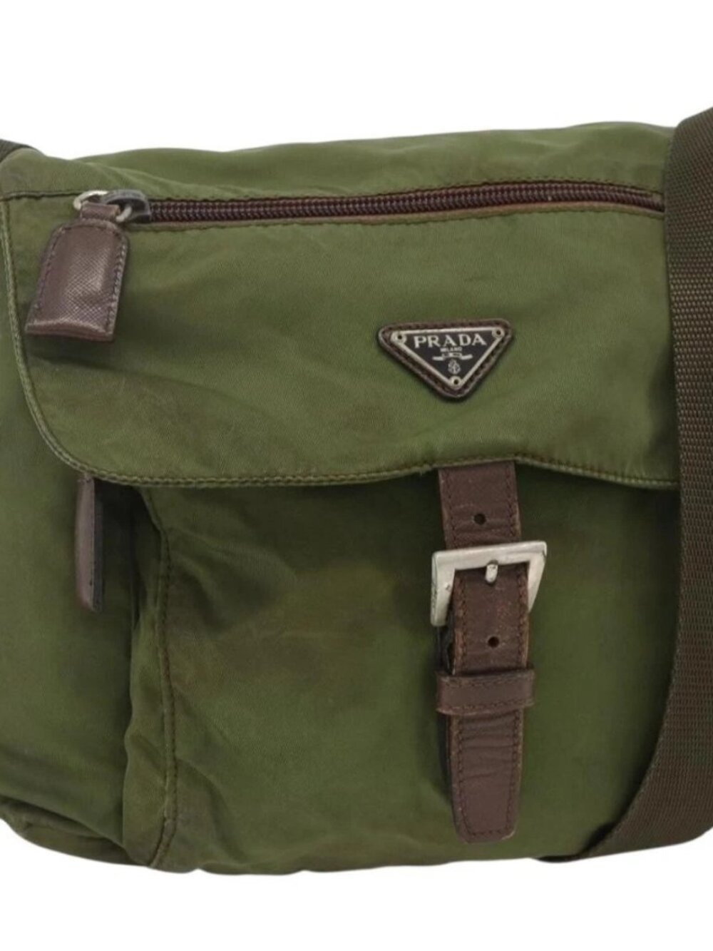 PRADA Shoulder Bag Nylon Green Silver Auth bs34328